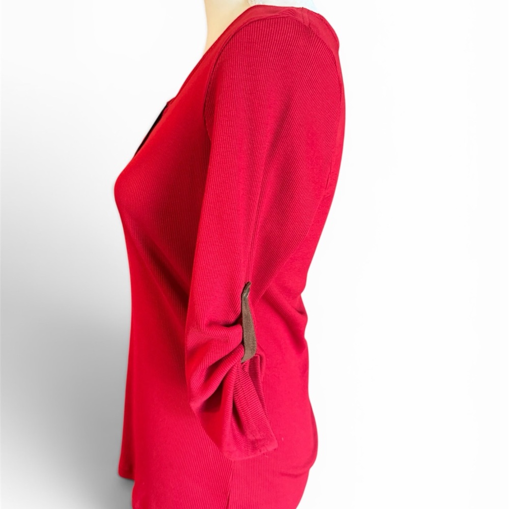 Lauren Ralph Lauren Bright Red Henley Button-Front Top - Picture 2 of 4